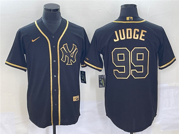 Men's New York Yankees #99 Aaron Judge Black Gold Cool Base Stitched Baseball Jersey